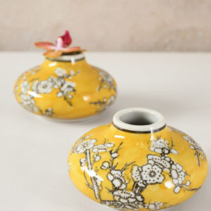 4in Wide Ming Safron Bud Ceramic Vase, Set of 2