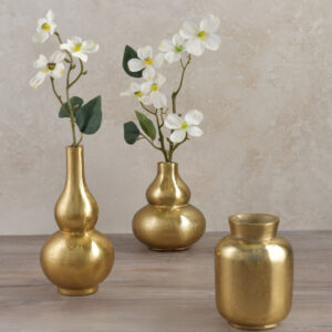 Decorative Mini Aluminum Vases, Antique Gold Set of 3