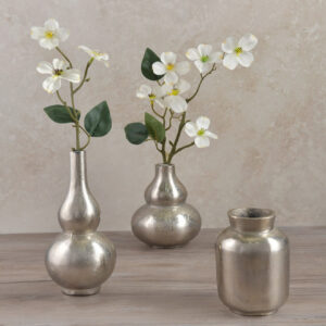 Decorative Mini Aluminum Vases, Antique Silver Set of 3
